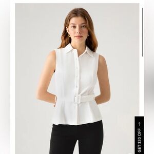 OGL Belted Sleeveless Shirt - White